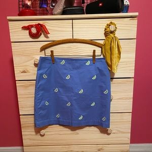 Vineyard Vine Blue Skirt w/ Green Lime Embroidery